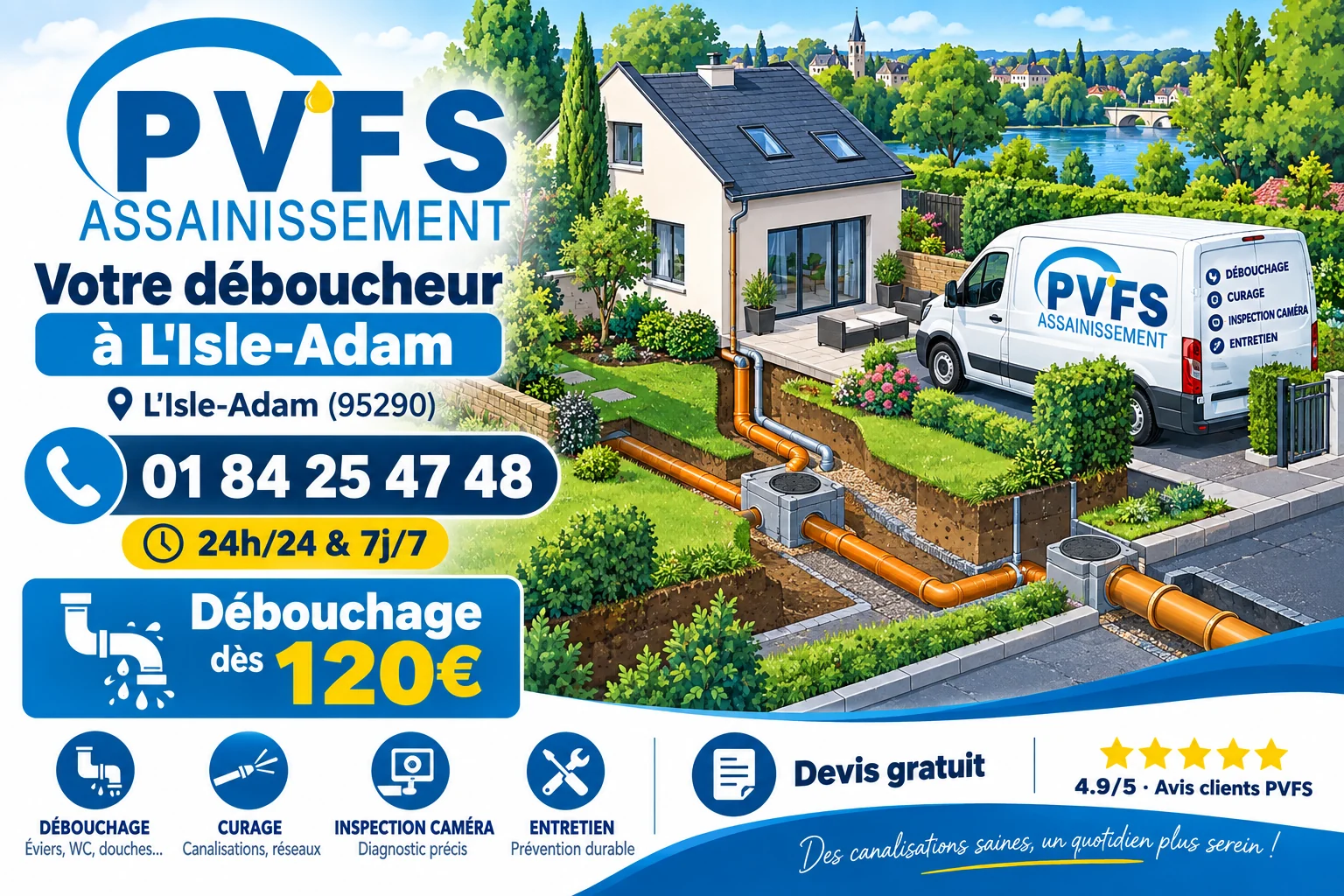 Illustration PVFS : débouchage à L'Isle-Adam (95290), dès 120 €, disponible 24h/24
